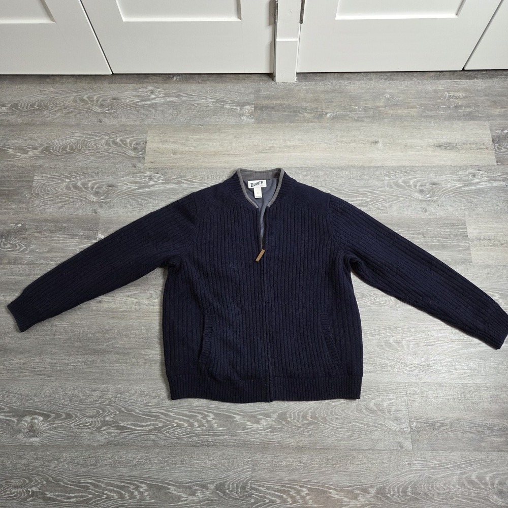 Men's Duluth Trading Co Ribbed Zip Sweater Fleece Lined Navy XL